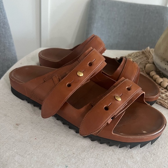 Alfred Dunhill Men's Duke Brown Leather Buckle Sandal Sharktooth Sole Size 10/43